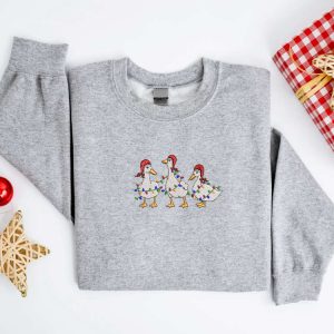 embroidered christmas duck sweatshirt embroidered duck christmas sweater crewneck women christmas sweatshirt winter sweater ugly christmas 2.jpeg