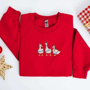 embroidered christmas duck sweatshirt embroidered duck christmas sweater crewneck women christmas sweatshirt winter sweater ugly christmas 3.jpeg