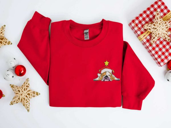 Embroidered Christmas English Bulldog Sweatshirt, Christmas Sweater For Family