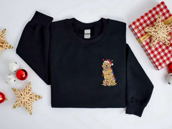 Embroidered Christmas Golden Dog Sweatshirt, Dog Sweater Gift For Family