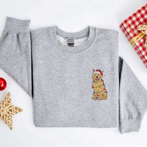 embroidered christmas golden dog sweatshirt dog sweater gift for family 3.jpeg