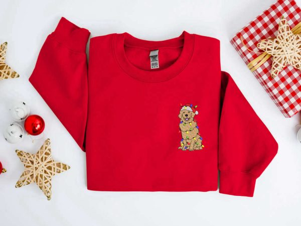 Embroidered Christmas Golden Dog Sweatshirt, Dog Sweater Gift For Family