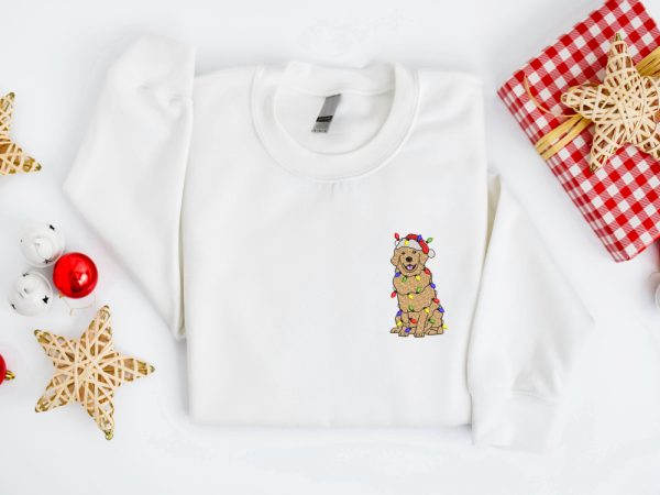 Embroidered Christmas Golden Dog Sweatshirt, Dog Sweater Gift For Family