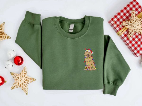 Embroidered Christmas Golden Dog Sweatshirt, Dog Sweater Gift For Family