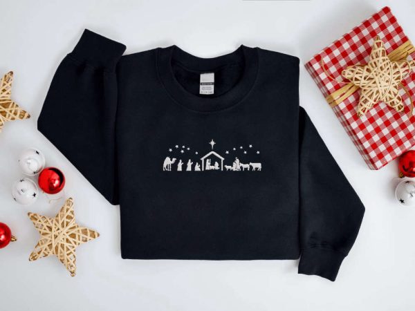 Embroidered Christmas Nativity Sweatshirt, True Story Nativity Sweater For Christmas