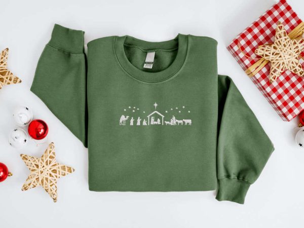 Embroidered Christmas Nativity Sweatshirt, True Story Nativity Sweater For Christmas