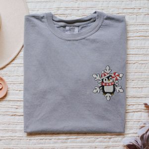 Embroidered Christmas Snowflake Penguin Sweatshirt, Gift…