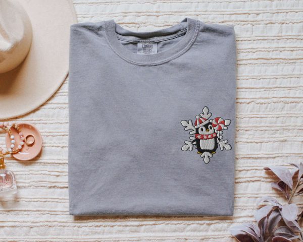 Embroidered Christmas Snowflake Penguin Sweatshirt, Gift For Christmas