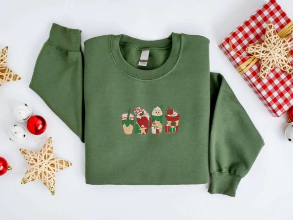 Embroidered Christmas Snowman Coffee Sweatshirt, Best Gift For Christmas