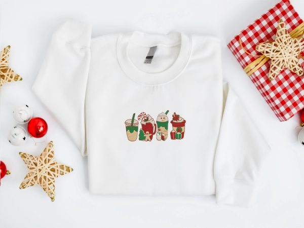 Embroidered Christmas Snowman Coffee Sweatshirt, Best Gift For Christmas