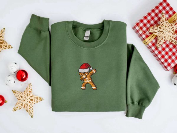 Embroidered Christmas Sweatshirt Dabbing Gingerbread Cookies Sweatshirt For Family