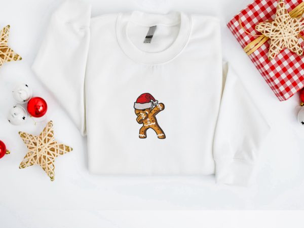 Embroidered Christmas Sweatshirt Dabbing Gingerbread Cookies Sweatshirt For Family