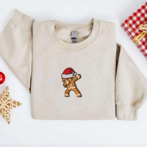 Embroidered Christmas Sweatshirt Dabbing Gingerbread Cookies…