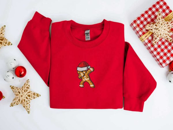 Embroidered Christmas Sweatshirt Dabbing Gingerbread Cookies Sweatshirt For Family