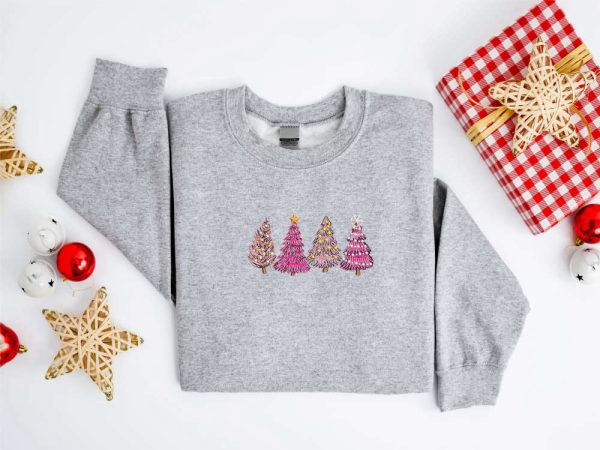 Embroidered Christmas Sweatshirt, Christmas Tree Sweatshirt For Family