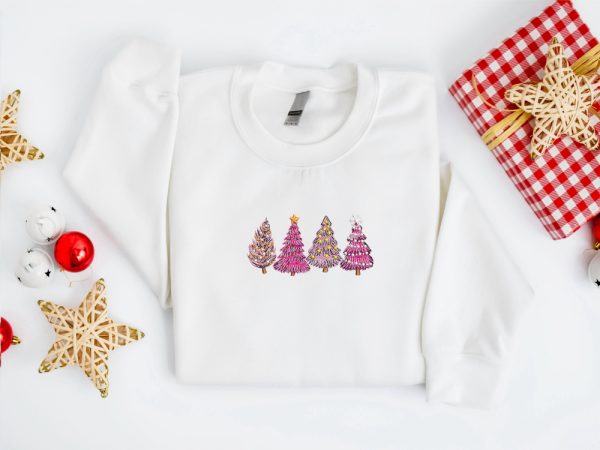 Embroidered Christmas Sweatshirt, Christmas Tree Sweatshirt For Family