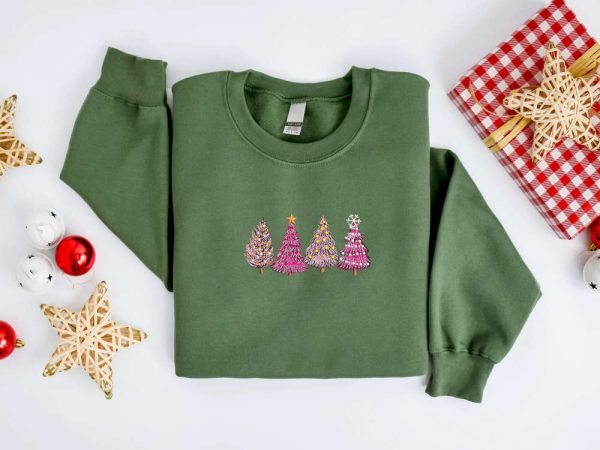 Embroidered Christmas Sweatshirt, Christmas Tree Sweatshirt For Family