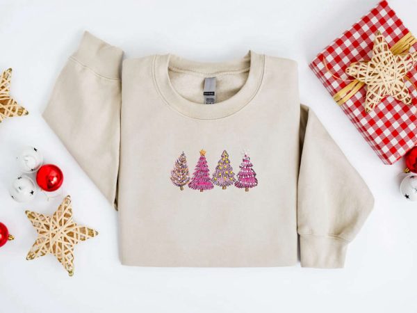 Embroidered Christmas Sweatshirt, Christmas Tree Sweatshirt For Family