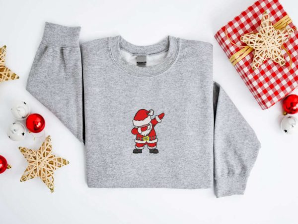 Embroidered Christmas Sweatshirt, Embroidered Santa Christmas Sweatshirt For Family