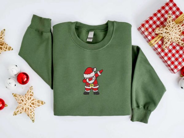 Embroidered Christmas Sweatshirt, Embroidered Santa Christmas Sweatshirt For Family