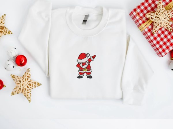 Embroidered Christmas Sweatshirt, Embroidered Santa Christmas Sweatshirt For Family