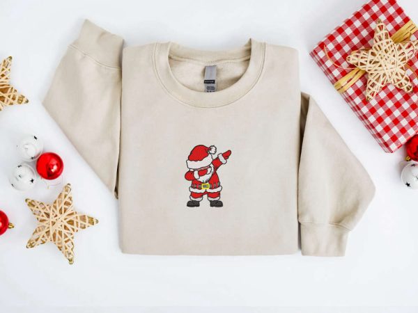 Embroidered Christmas Sweatshirt, Embroidered Santa Christmas Sweatshirt For Family