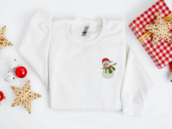 Embroidered Christmas Sweatshirt, Snowman Santa Hat Christmas Sweatshirt For Family