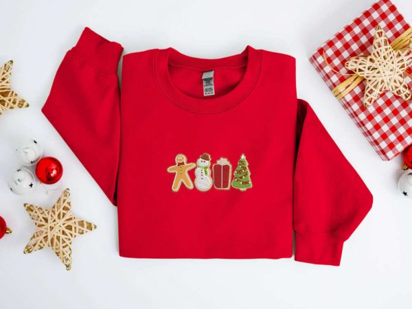 Embroidered Christmas Sweatshirt, Gingerbread Cookies Sweater For Christmas