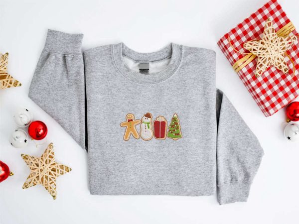 Embroidered Christmas Sweatshirt, Gingerbread Cookies Sweater For Christmas