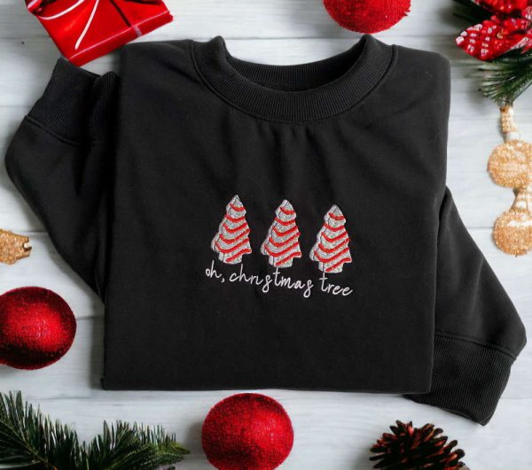 Embroidered Christmas Tree Cakes Sweater, Embroidered Sweatshirt For Christmas