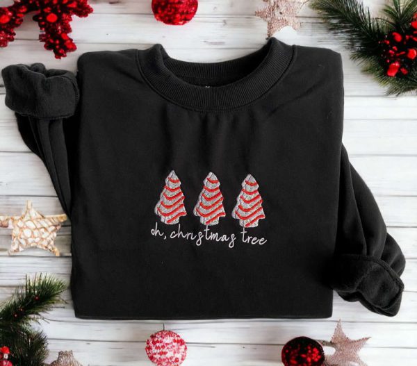 Embroidered Christmas Tree Cakes Sweater, Embroidered Sweatshirt For Christmas