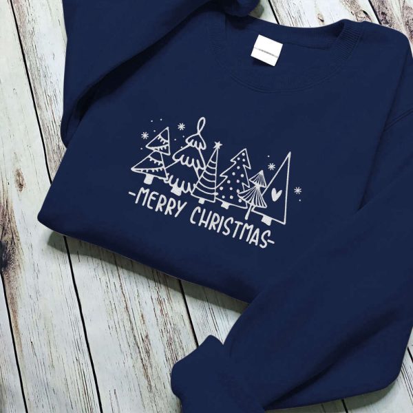 Embroidered Christmas Tree Sweatshirt, Christmas Sweatshirts For Women