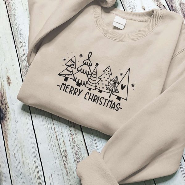 Embroidered Christmas Tree Sweatshirt, Christmas Sweatshirts For Women