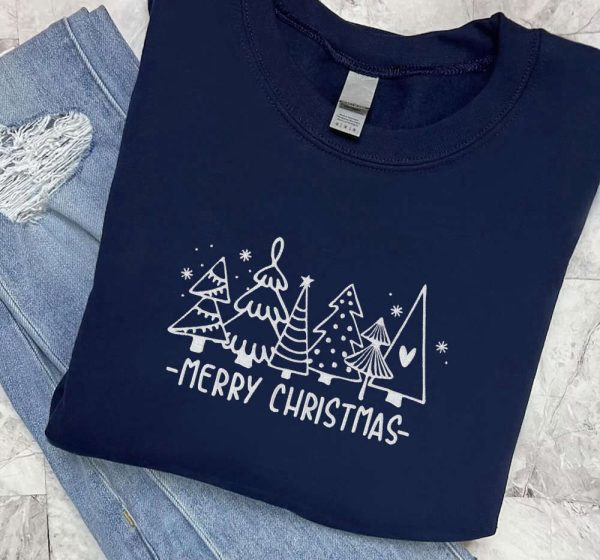 Embroidered Christmas Tree Sweatshirt, Christmas Sweatshirts For Women