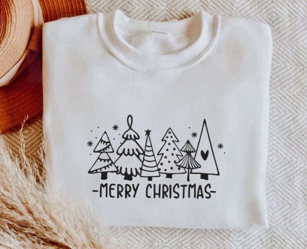 Embroidered Christmas Tree Sweatshirt, Christmas Sweatshirts For Women