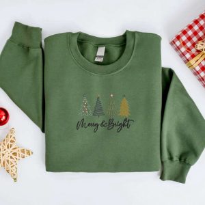 embroidered christmas tree sweatshirt embroidered merry and bright christmas sweater crewneck women christmas sweatshirt ugly christmas 3.jpeg