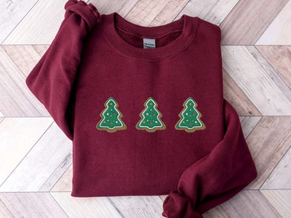 Embroidered Christmas Trees Cookies Sweatshirt, Gingerbread Cookies Sweatshirt, Xmas Gift