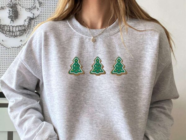 Embroidered Christmas Trees Cookies Sweatshirt, Gingerbread Cookies Sweatshirt, Xmas Gift