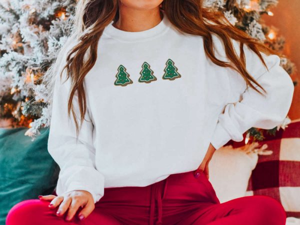 Embroidered Christmas Trees Cookies Sweatshirt, Gingerbread Cookies Sweatshirt, Xmas Gift