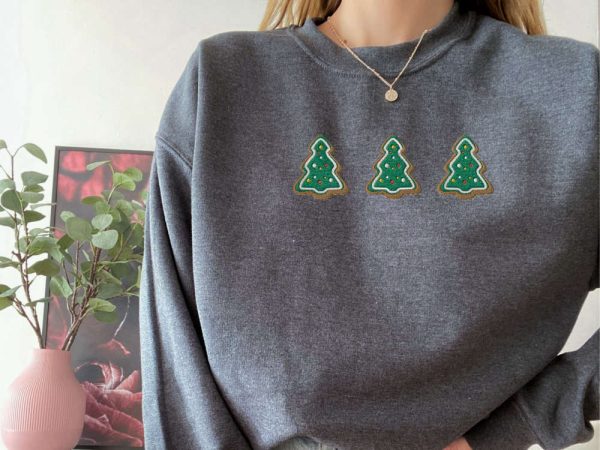 Embroidered Christmas Trees Cookies Sweatshirt, Gingerbread Cookies Sweatshirt, Xmas Gift