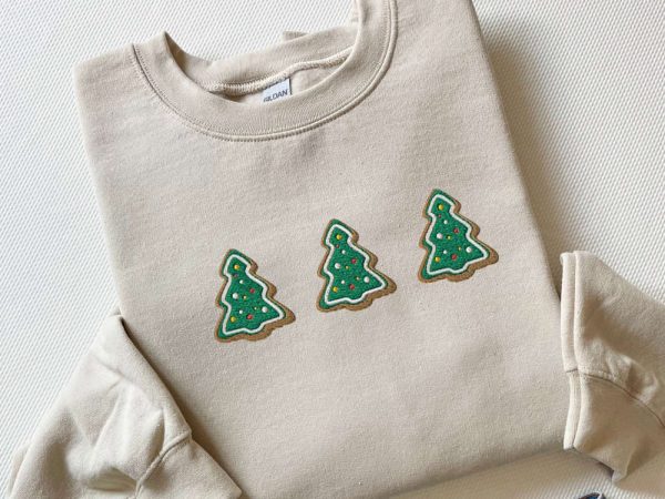 Embroidered Christmas Trees Cookies Sweatshirt, Gingerbread Cookies Sweatshirt, Xmas Gift