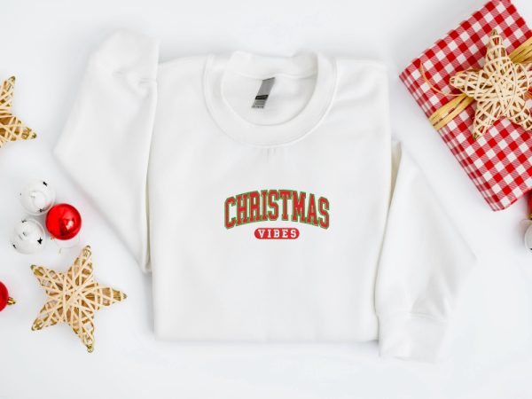 Embroidered Christmas Vibes Sweatshirt Embroidered Retro Christmas Sweater For Family