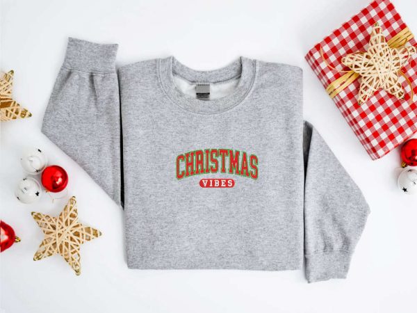 Embroidered Christmas Vibes Sweatshirt Embroidered Retro Christmas Sweater For Family