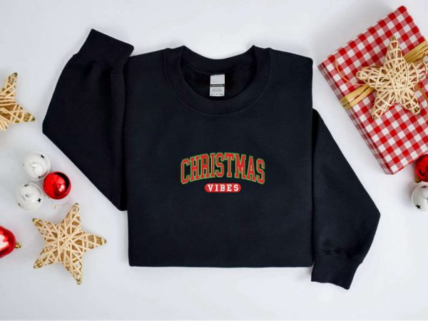 Embroidered Christmas Vibes Sweatshirt Embroidered Retro Christmas Sweater For Family