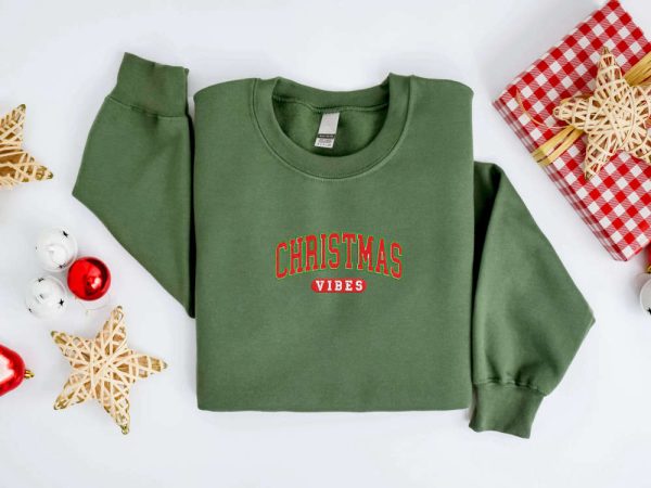 Embroidered Christmas Vibes Sweatshirt Embroidered Retro Christmas Sweater For Family