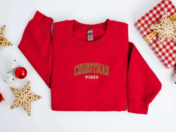 Embroidered Christmas Vibes Sweatshirt Embroidered Retro Christmas Sweater For Family