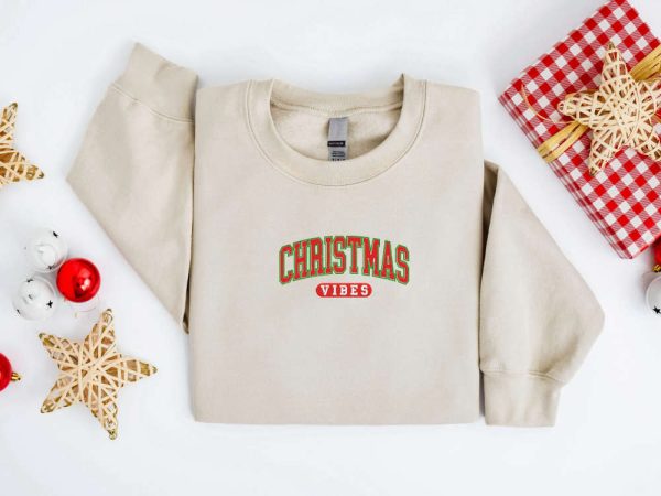 Embroidered Christmas Vibes Sweatshirt Embroidered Retro Christmas Sweater For Family