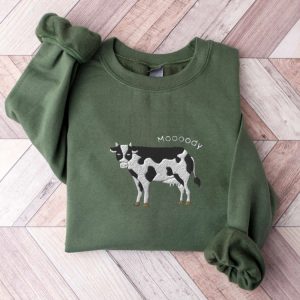 embroidered cow sweatshirt moooody cow crewneck embroidered cow sweater for cow lovers 1 1.jpeg