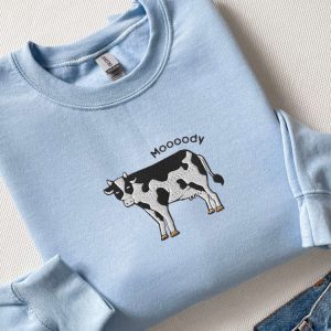 embroidered cow sweatshirt moooody cow crewneck embroidered cow sweater for cow lovers 1 2.jpeg