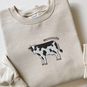 embroidered cow sweatshirt moooody cow crewneck gift for cow lovers 1 3.jpeg